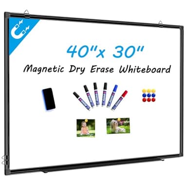H-Qprobd 40"x30" Magnetic White Board Dry Erase Wall Mount Whiteboard - Office Home Classrooms White Board Hanging Writing Board with Black Aluminum Frame