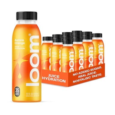 Aurora Orange Juice Drinks by Loom, Low Sugar Juice, Real Fruit, No Added Sugar, Healthy Hydration, 30 Calories, Non-GMO, 12 oz bottles, 12 pack