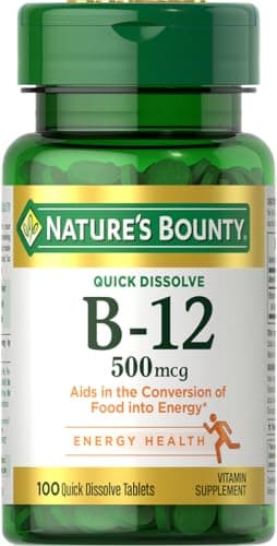 Nature's Bounty Vitamin B12, Supports Energy Metabolism and Nervous System Health, 500mcg, 100 Quick Dissolve Tablets