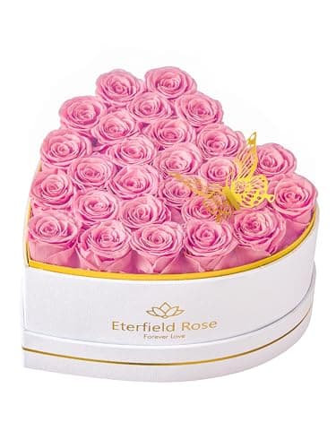 Eterfield 27 Forever Flowers in Heart Shape Box, Preserved Roses that Last a Year Preserved Flowers Birthday Gifts for Her Mom Women Wife Anniversary Valentines Day Mothers Day Christmas, Pink