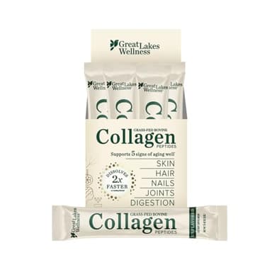 Great Lakes Wellness Collagen Peptides Powder – Supports Skin, Hair, Nails, Joints & Digestion – Hydrolyzed, Quick Dissolve, Non-GMO, Keto & Kosher – Unflavored, Pure Collagen Protein (20 Servings)