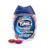 TUMS Chewy Bites Antacid Tablets for Chewable Heartburn Relief and Acid Indigestion Relief, Assorted Berries - 60 Count