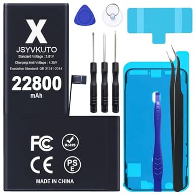 JSYVKUTO 22800mAh Battery for iPhone X, [Upgraded] New 0 Cycle Higher Capacity Replacement Battery for iPhone X with Full Set Repair Tool Kit, Model A1865, A1901, A1902