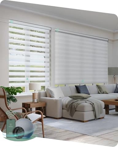 Yoolax Motorized Zebra Blinds Works with Alexa, Motorized Blinds with Remote Custom Size, Privacy Electric Zebra Shades for Windows (80% Shading White)