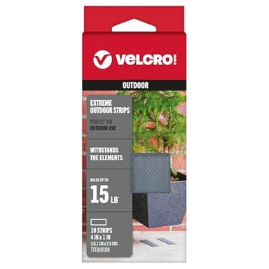 VELCRO Brand Outdoor Heavy Duty Strips | 4 x 1 Inch Set of 10 | Holds 15 lbs | Titanium Extreme Hook and Loop Tape Industrial Strength Adhesive | Weather Resistance for Rough Surfaces (90812)