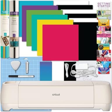 Cricut Explore 4 Machine with Vinyl and Iron-On Bundle - Beginner Friendly Craft Cutting Machine with Essential Materials, HTV and Adhesive Vinyl Variety Pack- DIY Decor Projects, Apparel and Decals