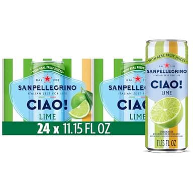 Sanpellegrino CIAO Lime Sparkling Water, Low-Calorie Italian Sparkling Water with Real Fruit Juices, 0g Added Sugar, 24-Pack
