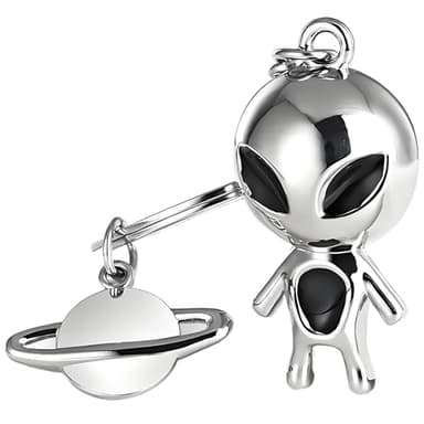 MUAMAX Aliens Space Keychain,Alien Pendant Keychain Gifts for Women Mens,Space Aliens Lover Gift Metal Keyring,Outer Space Charms for Car Key Backpack Hanging Ornaments