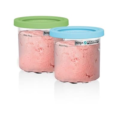 Ninja® CREAMi® Original Pints 2 Pack, Compatible with NC299AMZ & NC300s Series CREAMi® Ice Cream Makers, BPA-Free & Dishwasher Safe, Color Lids, 1 Pint Each, Clear/Lime/Aqua, XSKPLID2CD