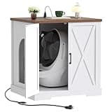 Hey-brother Cat Litter Robot Enclosure, Large Hidden Litter Box Furniture with Charging Station, Suitable for Automatic Cats Litter Boxes and Litter Robot 3/4, Vintage, Walnut and White JCLB004WWB