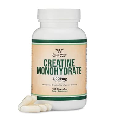 Creatine Monohydrate Capsules - 1g per Serving, 120 Count - No Fillers, Vegan Safe, Non-GMO, Gluten Free by Double Wood