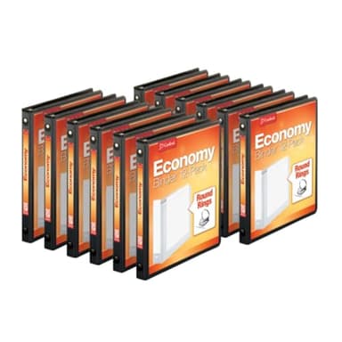 Cardinal Economy 3 Ring Binders, Binders for School and Office, Durable 1/2 inch Round Rings, Holds 125 Sheets, ClearVue Presentation View, Non-Stick, Black, Carton of 12 (90602)