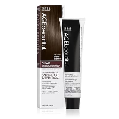 AGE beautiful Permanent Hair Color Dye Liqui Creme | 100% Gray Coverage | Anti-Aging Haircolor | Biotin for Thicker, Fuller Hair | Professional Salon Coloring | 6NWB Light Neutral Warm Beige Brown