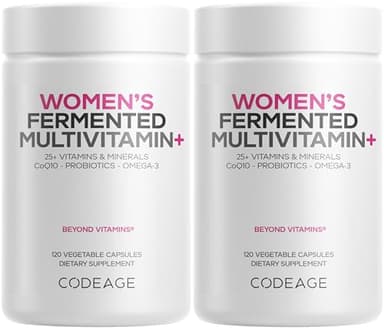 Codeage Women’s Daily Multivitamin, 25+ Vitamins & Minerals, Fermented, Organic Whole Foods, Probiotics Supplement - Vitamin A, B, C, D, E & K, Omega 3, Zinc – Vegan - 2 Pack