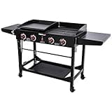 Royal Gourmet GD402 4-Burner Propane Gas Grill and Griddle Combo with Foldable Legs, 48,000 BTUs, Portable Griddle Grill Combo for Outdoor Cooking While Camping or Tailgating, Black