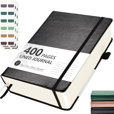 Hoci Poci Lined Journal Notebook, 400 Pages Thick Journal for Writing, A5 Hardcover Leather Notebook with 100Gsm College Ruled Paper for Women Men Work Note taking, 5.8" x 8.4", Black