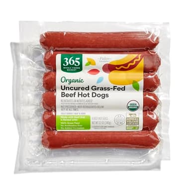 365 by Whole Foods Market, Organic Uncured Grass-Fed Beef Hot Dogs, 12 oz