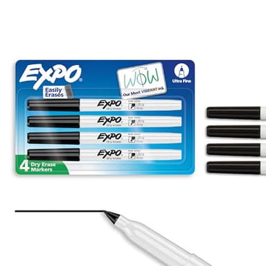 EXPO Dry Erase Markers, Low Odor Ink, Black, Ultra Fine Tip, 4 Count