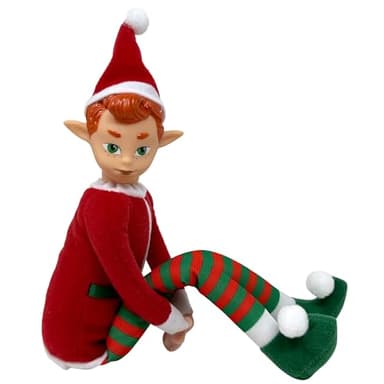 The Original Elf 12" Plush Christmas Elf Doll – Poseable Shelf Sitter with Flexible Dangling Legs – Perfect for Christmas Decorations, Toy Elf for Kids, Mini Elves, and Tree Topper (Boy)