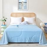 YIKUSH Cooling Blankets for Hot Sleepers and Night Sweats Cooling Comforter Cozy Blanket Blue Summer Comforter Bed Breathable Soft Lightweight Silk Smooth Queen Size 90in.x 90in