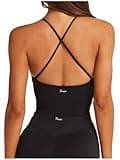 Danysu Sculpt Workout Tank Tops Women Longline Sports Bras Workout Tops for Women Light Support Strappy Padded Yoga Top Scoop Neck Black S