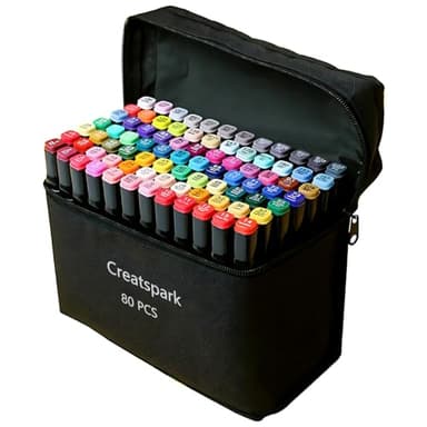 CREATSPARK Alcohol Markers 80 Colors with Base Dual Tip Art Drawing Markers for Anime Sketch Illustrations - Refillable