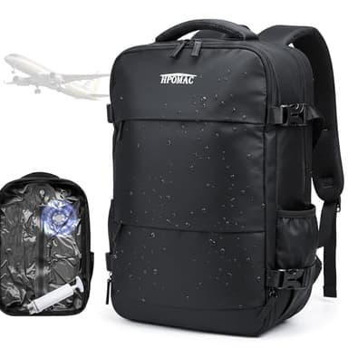 Vacuum Compression Backpack, Carry-On Size Travel Backpack with Vacuum System and Pump, Expands to 45L Packing Capacity, Fits 17” Laptop & 5–7 Days of Clothes, Water-Resistant Compression Backpack