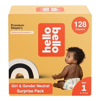Hello Bello Premium Diapers, Size 1 (8-12 lbs) Surprise Pack for Girls - 128 Count, Hypoallergenic with Soft, Cloth-Like Feel - Assorted Girl & Gender Neutral Patterns