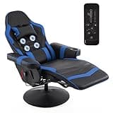IBXFO Gaming Chair with Massage for Adults, Comfy Reclining Gaming Chair with Footrest, Adjustable Backrest and Cup Holder, Black Blue