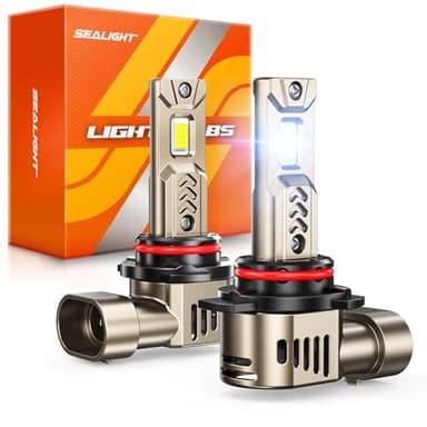 SEALIGHT L2S 9012 LED Light Bulbs, 10X Super Brighter 6500K Cool White 9012 HIR2 LED Headlight Bulb with Fan, 1:1 Halogen Mini Size, Plug N Play, Pack of 2