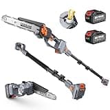 Taskstar 2-in-1 Cordless Pole Saw & 8” Mini Chainsaw with Brushless Motor, Auto Lubrication, Two 4.0 Ah Batteries & Charger, Adjustable Head, and 15 Ft Max Reach for Tree Trimming and Pruning