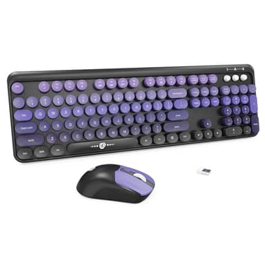 FD Wireless Keyboard and Mouse Combo | Cute Colorful Keyboard and Mouse with 2.4GHz Cordless Retro Typewriter Keyboard | Auto-Sleep | USB Receiver for Windows PC/Laptop - Black Purple Gradient