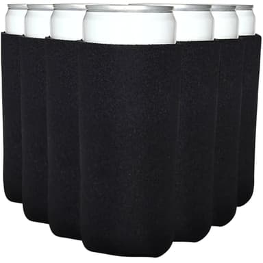 TahoeBay Slim Can Cooler Sleeves (1 Pack of 12) Skinny Tall Cans 12 Oz Bulk Thin Seltzer Fit Sublimation Blanks for Vinyl Plain Blank Foam Beer Bottles Black White Assorted Solid Set (Black)