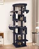Globlazer S74 Heavy Duty Cat Tree, 74in Sturdy Cat Tree for Large Cats 20 lbs, Big Cat Tree with 5 Sisal Scratching Posts, 2 Padded Condos, 2 Dual-Ear Hanging Baskets, Enlarged Top Perch, Dark Grey