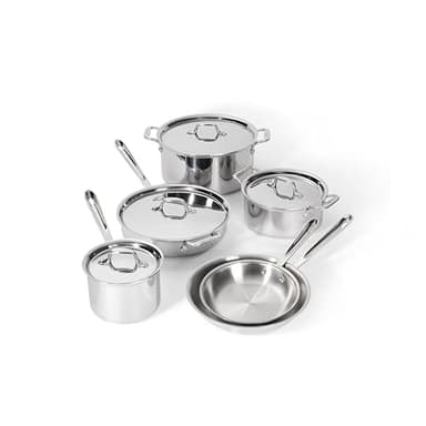 All-Clad D3 3-Ply Stainless Steel Cookware Set 10 Piece, Induction, Oven Broiler Safe 600F, Kitchen Cooking Set w/ Frying Pans, Saucepans, Saute Pan, Stockpot and Soup Pot, Pots and Pans, Silver