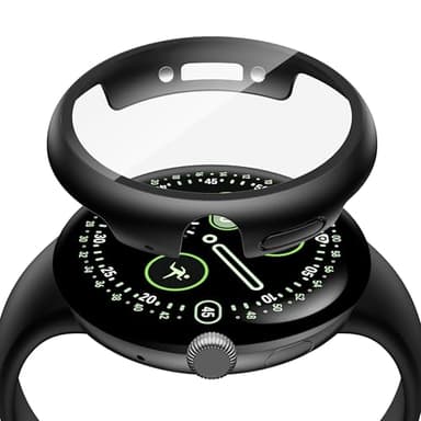 Misxi 2-Pack Shockproof Case with Screen Protector Compatible for Google Pixel Watch 4 (2025) 45mm, Direct Charging High Sensitivity Curved Protective Cover with Tempered Glass for Pixel Watch 4, Black