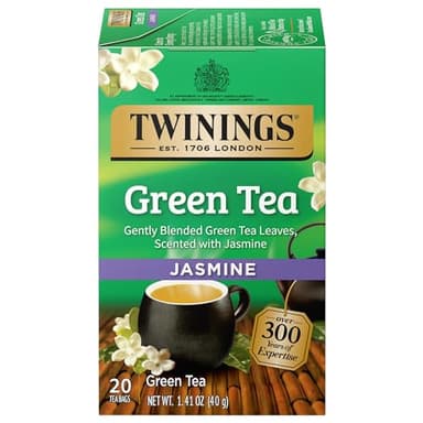 Twinings Green Tea with Jasmine Individually Wrapped Bags, 20 Count (Pack of 1), Fragrant Floral Scent, Caffeinated, Enjoy Hot or Iced, 20 Teabags