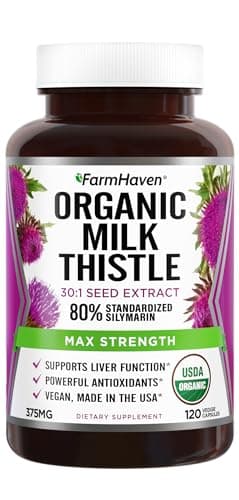 FarmHaven USDA Organic Milk Thistle Capsules |30X Concentrated Seed Extract & 80% Silymarin Standardized - Supports Liver Function and Overall Health | Non-GMO | 120 Veggie Capsules