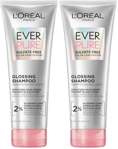 L'Oreal Paris Glossing Sulfate Free Shampoo with Glycolic Acid, Hair Care for Lasting Shine and Smoothness for Dull, Dry Hair, EverPure, 6.8 Fl Oz, (Pack of 2)