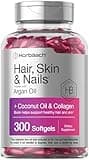 Horbäach Hair Skin and Nails Vitamins | 300 Softgels | with Biotin and Collagen | Infused with Argan Oil and Coconut Oil | Non-GMO, Gluten Free Supplement