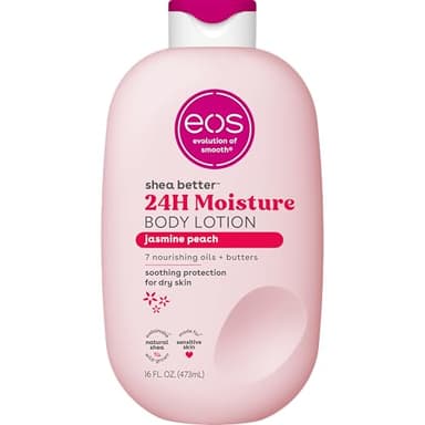 eos Shea Better Body Lotion Jasmine Peach, 24-Hour Moisture Skin Care, Lightweight & Non-Greasy, Natural Shea, Vegan, 16 fl oz