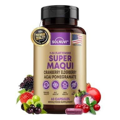 Organic Super Maqui Berry Capsules - Superfood Powder - Elderberry Extract, Cranberry, Pomegranate, Acai - Dry Eye & Tear Support, Gut Health, Skin - 60 Vegan Capsules, Non GMO, Gluten Free Supplement