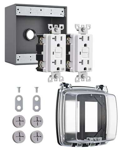 DEWENWILS 20A Outdoor Outlet, Heavy Duty GFCI Outlet Kit with Self Test, WR/TR, NEMA 5-20R Outdoor Electrical Box for Garden, Yard, Sports Field, White