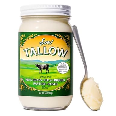 Pasture Raised Beef Tallow, Grass-Fed & Grass-Finished, Made from Beef Suet for more nutrients, Glass Jar