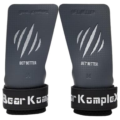 Bear KompleX - Premium Hand Grips for Fitness & Gymnastics, No-Slip Pull Up Grips for Weight Lifting, Strength Training, and Bar Work, Palm Protection with Padded Wrists, Carbon No-Hole Design - Large