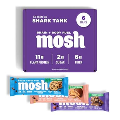 MOSH Variety Pack Vegan Protein Bars, Plant Based, Keto, Gluten Free, Brain Healthy Snack with Cognizin, Ashwagandha and Lion's Mane, 6 Count