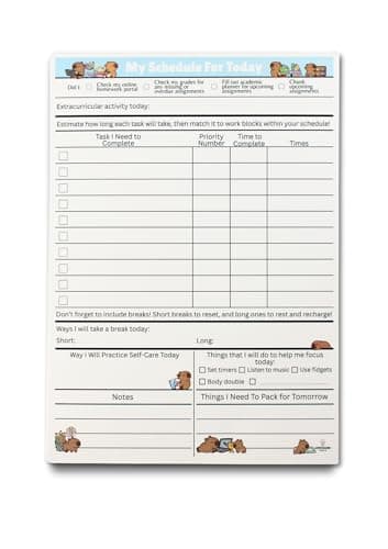 Love2Learn Tools Student Daily Planning Memo Pad, Supporting Time Management, Task Prioritization and Executive Function (Cabybara)