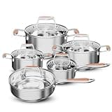 Cinrox Stainless Steel Cookware Set, 10 Pieces Modern Kitchen Pots and Pans Set wit Lids 5 ply, Fry Pan, Saucepan, Sauce pots, Compatible with induction all stovetops, PFOS PFOA Free Dishwasher Safe