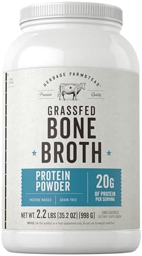 Carlyle Grass Fed Bone Broth Protein Powder | 35.2 oz (2.2lb) | 20g Protein | Pasture Raised, Grain Free Supplement | Non-GMO & Gluten Free | By Herbage Farmstead