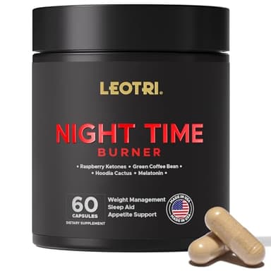 Leotri Night Burn Supplement: Raspberry Ketones Green Coffee Bean Hoodia Cactus Melatonin - Made in USA (60 Vegetarian Capsules)
